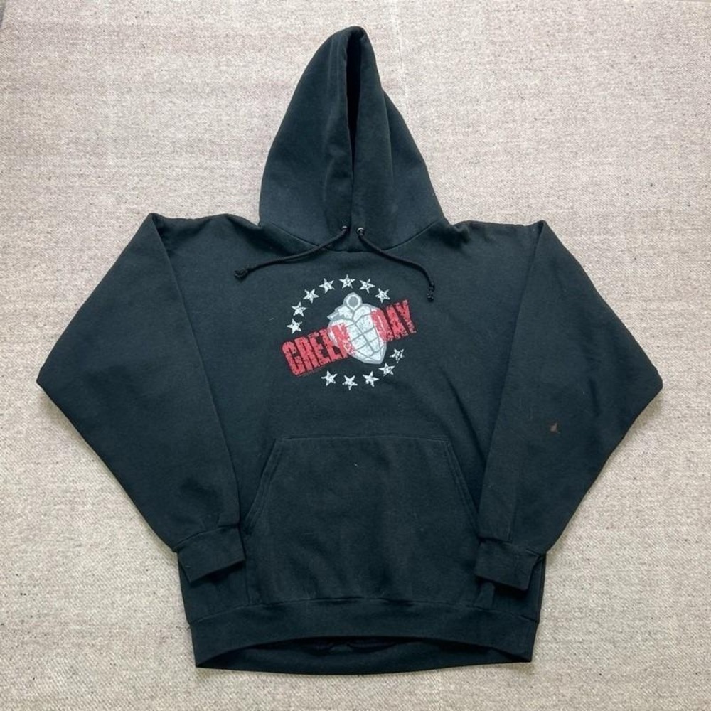 Vintage Green Day Hoodie Mens Large Black 2000s Cinder Block